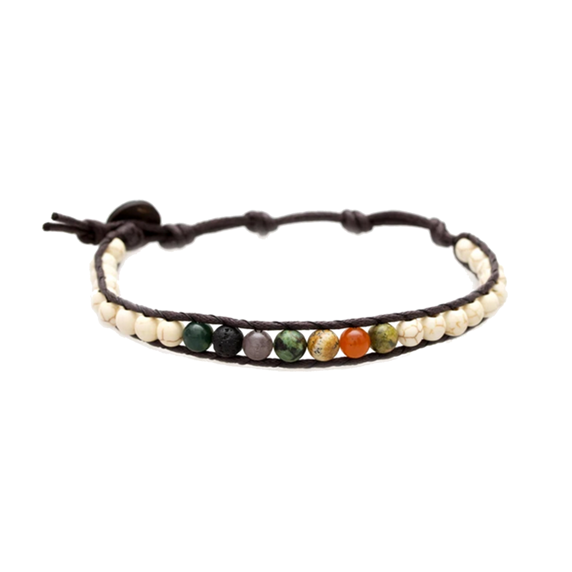 Mens Handmade Natural Stones Bracelet with Adjustable Cord, Chakra Chief